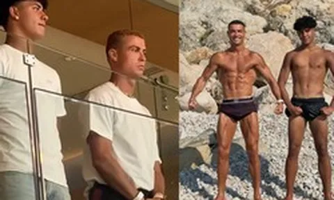 Ronaldo xuất hiện bảnh bao nhưng con trai mới chiếm "spotlight": 16 tuổi đã cao 1m85, màn cha con đọ cơ bắp cũng gây choáng