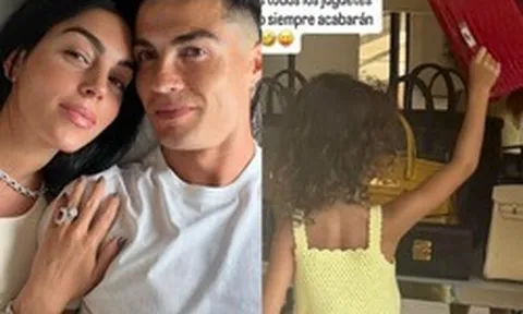 "Rich kid" nhà Ronaldo lấy túi Hermes làm đồ chơi