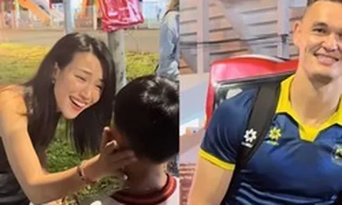 Bắt gặp Lê Giang Patrik và MC Hoàng Oanh bên ngoài sân vận động