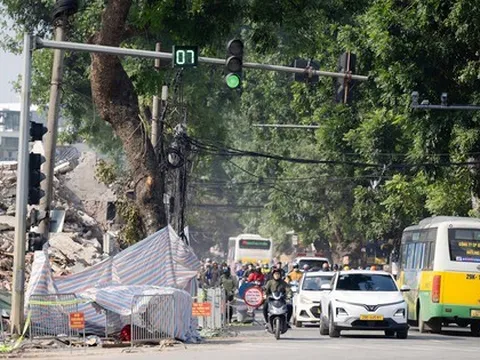 Toàn cảnh hiện trạng đường Đê La Thành sau khi được giải toả để xây đường vành đai 1