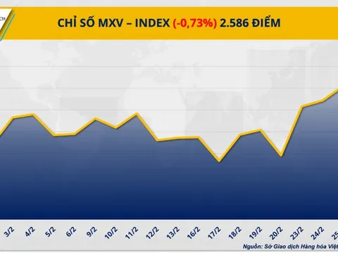 THỊ TRƯỜNG HÀNG HÓA: MXV-Index đứt mạch tăng 4 phiên, rơi khỏi vùng 2.600 điểm
